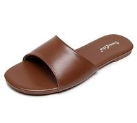 VenusCelia Women's Plain Wide Flat Sandal, Brown, 8 UK Wide