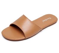 VenusCelia Women's Plain Wide Flat Sandal, Camel, 7.5 UK Wide