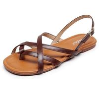 VenusCelia Women's X-Band Strap Flat Sandal, Brown, 8.5 UK