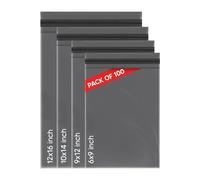 100 Mixed Grey Parcel Bags, Postage Bags, Mailing Bags 4 Sizes 25 Each Poly Postal Bags Self Seal Small to Large Mailing Bags Packaging Assorted Mailers Posting Shipping Post Parcels Package Bags