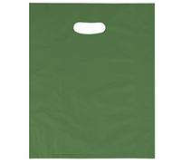 Venuscello® 100 x Green Patch Handle Carrier Bags 15" x 18" x 3" Plain Poly Die Cut for Carry Vegetables, Cloths, Grocery and Shopping, PHB-001