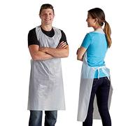 Venuscello 100 x Heavy Duty White Disposable Aprons For Adults Polythene Aprons For PPE Protection. Full Body Protective Aprons For Women & Men - 16 Microns Thick, 686 x 1170mm Long