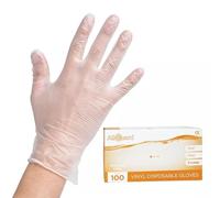 Venuscello 100 x Medium Vinyl Disposable Gloves Clear - Powder Free & Latex Free - Strong & Durable Plastic Gloves for Food Prep, Tattoo, Hairdressing & Medical Use - Non-Sterile & Ambidextrous