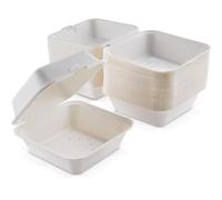 Venuscello 100 x Strong Disposable Bagasse Burger Box 6 x 6 Inch Heavy Duty Bagasse Biodegradable Burger Box White Eco-Friendly & Compostable