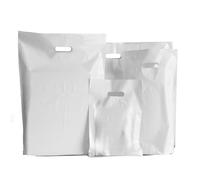 Venuscello® 100 x White Patch Handle Carrier Bags 15" x 18" x 3" Plastic Die Cut Handle Carrier Bag for Apparel Jewellery Gifts