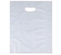 Venuscello® 100 x White Patch Handle Carrier Bags 22" x 18" x 3" Plain Poly Die Cut for Carry Vegetables, Cloths, Grocery and Shopping