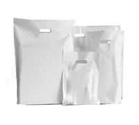 Venuscello 100 x White Patch Handle Carrier Bags Plastic Die Cut Handle Carrier Bag for Apparel Jewellery Gifts (10'' x 12'' x 4'') (PHB-001)