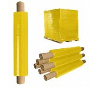 Venuscello® 12 x Pallet Shrink Wrap Stretch Film Yellow 400mm x 200m 20mu Cling Wrapping Film Extended Core Roll Waterproof Tear Resistant Use For Packaging Furniture Protection