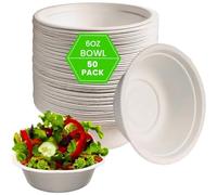 Venuscello 200 x White Round 6oz (180ml) Bagasse Bowls Biodegradable Sugarcane Soup Bowls, Compostable Dessert Bowls for Parties Events and Everyday Use