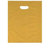 Venuscello® 200 x Yellow Patch Handle Carrier Bags 15" x 18" x 3" Plain Poly Die Cut for Carry Vegetables, Cloths, Grocery and Shopping