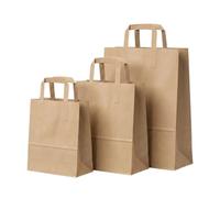 Venuscello® 250 x Brown Food 18cm x 23cm x 9cm Takeaway Kraft Paper Carrier Bags with Flat Handles for Restaurant Cafe Grocery Shopping Retail Party Gift Packaging