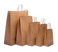 Venuscello® 250 x Twisted Handle Paper Bags 32.51cm x 41.65cm x 12.19cm Brown Kraft Carrier Party Bag for Shopping Cloths & Jewellery - 12.8 x 16.4 + 4.8 in