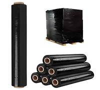 Venuscello® 3 x Pallet Wrap Stretch Shrink Wrapping Roll 400mm x 250m 17mu Black Non Extended Core Cling Film for Moving Secure Packaging & Shipping