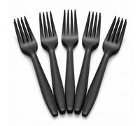Venuscello® 300 x Tithe Black Plastic Forks Heavy Duty Reusable Strong Grip Lightweight Cutlery for Party BBQ Salad Fruits Snacks Picnic Catering Weddings & Events