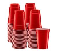 Venuscello 50 x Plastic Drinking Cups 16oz Red Reusable Water Cooler Vending Cups Bulk for Cold Drinks Water Juice Party Catering Lightweight Durable Cups