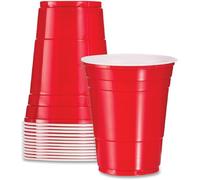 Venuscello 50 x Red Plastic Cups 16oz Versatile Red Cups American Style Frat Party Cups Juice Pong for Birthday Parties Hen Party Stag Do Student Night Summer Fun Games Reusable Partyware