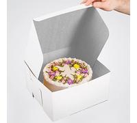 Venuscello® 50 x White Cake Boxes 10" x 10" x 4" Fold Flat Square for Birthday Wedding Perfect for Bakers