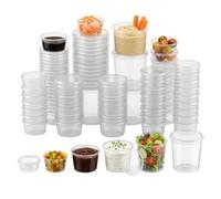 Venuscello® 500 x Clear Round Food Container 2oz (60ml) Portion Tub with Lids Plastic Sauce Pots Microwave Freezer Dishwasher Safe for Meal Prep Food Storage