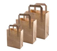 Venuscello® 500 x Flat Handle Brown Paper Carrier Bag 25cm x 30cm x 14cm Kraft Recyclable Strong Eco-Friendly Sustainable For Cafe Bakery Market Supplies Retail Groceries Shopping Takeaway Catering