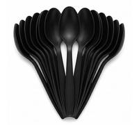 Venuscello® 500 x Tithe Black Plastic Spoons Heavy Duty Reusable Strong Grip Lightweight Cutlery for Party BBQ Salad Fruits Snacks Picnic Catering Weddings & Events