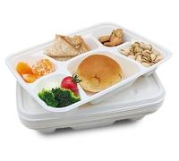 Venuscello® 500 x White Bagasse Compartment Plates 6 Compartment (12") Heavy Duty Biodegradable Section Party Plates for Catering Supply Party Tableware Travelling Picnic Camping