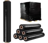 Venuscello 6 x Pack Black Pallet Wrap Stretch Film 400mm x 200m 750g Heavy Duty Packaging Roll for Moving and Logistics