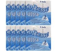 Venuscello 90 x Softesse Luxuriously Soft Toilet Roll | Each Pack Contains 9 Rolls (Total 10 Rolls) | 3-Ply Premium Family Tissue Paper | Ultra Strong Gentle Cloud-Soft Loo Roll | Skin-Friendly