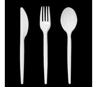 Venuscello Each 100 x Tithe White Heavy Duty Plastic Cutlery Set Washable Reusable [ 100 Spoons, 100 Forks, 100 Knives Set ] Ideal for Party | Kid's Parties | Buffets | Picnics | Weddings | Camping