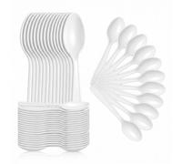Venuscello® Plastic Teaspoons Reusable Spoons Bulk Pack Catering Party Dessert Tea Coffee for Events Picnics Food Service Durable Lightweight Tableware (100, White)
