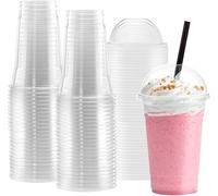 Venuscello® Reusable Smoothie Cups with Domed Lid Clear Plastic Slush Cups for Milkshake Bubble Tea Iced Coffee Cold Drinks Party Catering Cups (100, 16oz (470ml))