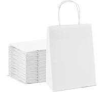 Venuscello® Twisted Handle White Paper Carrier Bag Kraft Recyclable Strong Eco-Friendly Sustainable For Cafe Bakery Market Supplies Retail Groceries Shopping Takeaway Catering (200)