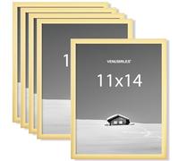 Venusmiles 11x14 inch Picture Frame, 11x14 Photo Frames with 8x10 Removable Mat - High Definition Plexiglass - Vertical and Horizontal Display - Wall Hanging Frame - Gold, 5 Pack
