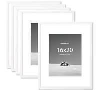 Venusmiles 16x20 inch Picture Frame, 16x20 Photo Frames with 11x14 Removable Mat - High Definition Plexiglass - Vertical and Horizontal Display - Wall Hanging Frame - White, 5 Pack