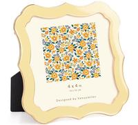 Venusmiles 4x4 Enamel Picture Frame, Wavy Cloud Border, Gold Metal Edge Easel, Real Glass Photo Frame for Wall and Tabletop Display Family Office Photo Gallery, Yellow Enamel/1pc