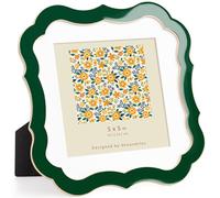 Venusmiles 5x5 Enamel Picture Frame with Mat to 4x4, Wavy Cloud Border, Gold Metal Edge Easel, Real Glass Photo Frame for Wall and Tabletop Display Family Office Photo Gallery, Green Enamel/1pc