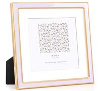 Venusmiles 6x6 Enamel Picture Frame with Mat Display 4x4 Photo, Gold Metal Edge with Easel, Real Glass Photo Frame for Wall and Tabletop Display Family Office Photo Gallery, Light Purple Enamel/1pc