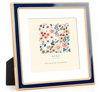 Venusmiles 6x6 Enamel Picture Frame with Mat Display 4x4 Photo, Gold Metal Edge with Easel, Real Glass Photo Frame for Wall and Tabletop Display Family Office Photo Gallery, Navy Blue Enamel/1pc