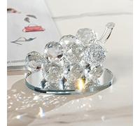 Venusorn Crystal Grape Cluster Decorative Sculpture, Purple Glass with Green Stem, Mirror Base (White)