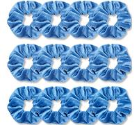 VENUSTE Azure Blue Scrunchies, Premium Velvet Scrunchy for Hair, Solid Colors Thick Hair Bands, Soft Ropes Ponytail Holder Hair Accessories for Women and Girls, 12 Pack
