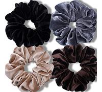 VENUSTE Big Scrunchies for Women Thick Hair, Premium Velvet Extra Large Scrunchy Elastic Hair Bands Accessories, 4 Pack (Neutral)