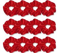 VENUSTE Red Scrunchies, Premium Velvet Scrunchy for Hair, Solid Colors Thick Hair Bands, Soft Ropes Ponytail Holder Hair Accessories for Women and Girls, 12 Pack