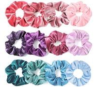 VENUSTE Scrunchies for Women and Girls, Premium Velvet Scrunchy for Hair, Cute Colors Elastic Thick Bands, Soft Ropes Ponytail Holder Hair Accessories, 12 Pack Multi