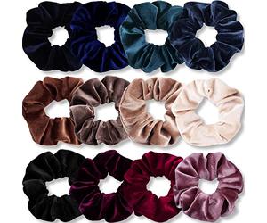 VENUSTE Scrunchies for Women, Premium Velvet Scrunchy for Hair, Solid Color Elastic Thick Bands, Soft Ropes Ponytail Holder Hair Accessories, 12 Pack