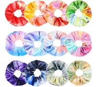 VENUSTE Tie Dye Scrunchies for Girls, Premium Velvet Scrunchy for Hair, Cute Rainbow Elastic Bands, Soft Ropes Ponytail Holder Hair Accessories, 12 Pack