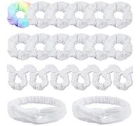 VENUSTE White Scrunchies for Tie Dye, DIY Cotton Bow Scrunchies, Headbands, 3 Kinds of Party Activities Hair Accessories for Girls and Women, 20 Pieces