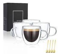VENVENWEAVS Espresso Cups Set Of 4,Double Wall 5OZ Hand Blown coffee Shots Glass,Espresso Coffee Mugs In Gift Box,Perfect For Espresso,Latte,Cappuccinos,Tea Bag,Juice