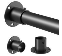 Venwemong Wardrobe Rail,70-90cm Extendable Clothes Hanging Pole, Stainless Steel with Fixing Sockets for Closet & Storage, Black, Diameter 25mm