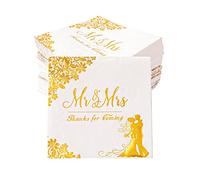VENY TAYA 200 Pcs Gold Mr and Mrs Wedding Napkins for Reception, Cocktail, Disposable for Engagement, Bridal Shower Party Decorations (TJ-01-200/US)