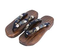 VENYAA Japanese raditional Wooden Clogs Slippers,Flip flop Two-teeth Japanese Traditional Round Toe Unisex Slipper Comfortable Non-slip Flat Shoes indoor and Outdoor Sandals(Size:EU 44,Color:Blue+A)