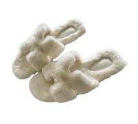VENYAA Women's Open Toe Slippers Fuzzy Fluffy Square H-shaped Flat Bottom Warm fur Shoes for Women's Outdoor,Casual and Fashionable Open Toe Sandals (Size:EU 40,Color:White)